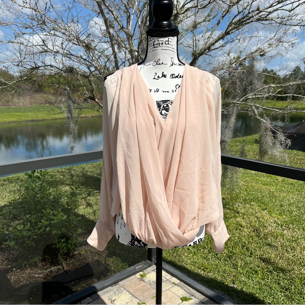 Madison Paige Cream Sheer drape front blouse